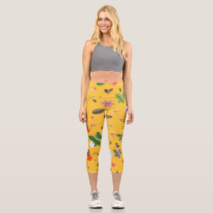 Yellow Flowers and White Roses 10 Capri Leggings