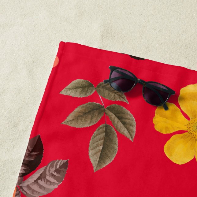 Yellow Flowers and White Roses 13 Beach Towel (In Situ)