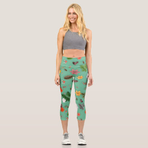 Yellow Flowers and White Roses 14 Capri Leggings
