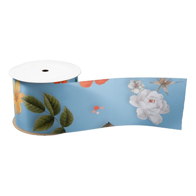 Yellow Flowers and White Roses 18 Satin Ribbon (Spool)