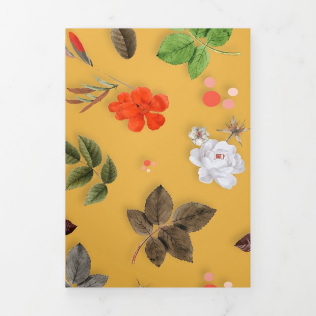 Yellow Flowers and White Roses 20 Tri-Fold Holiday Card (Cover)