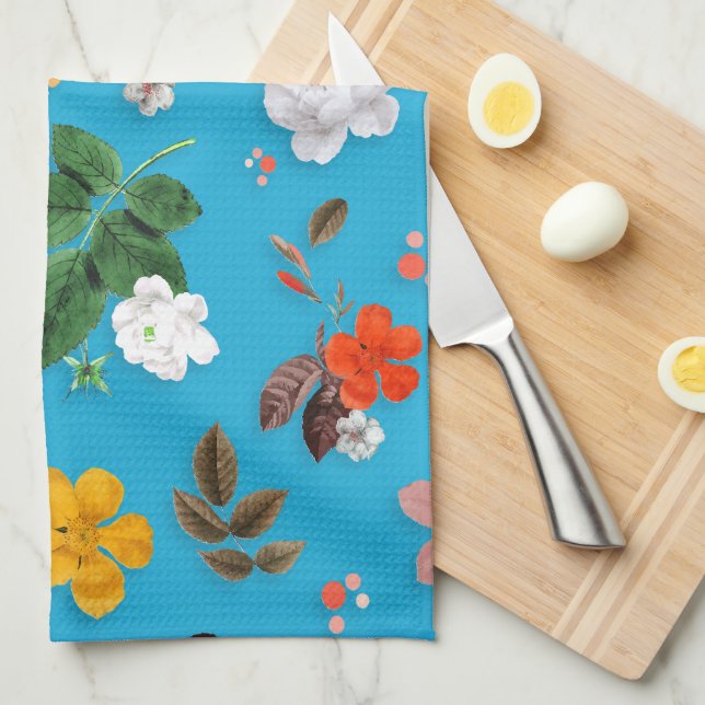 Yellow Flowers and White Roses 24 Tea Towel (Quarter Fold)