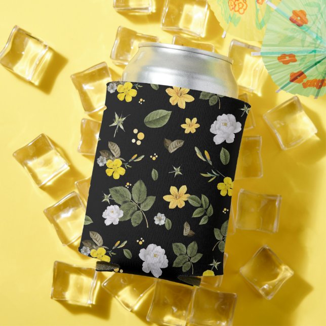 Yellow Flowers and White Roses 2 Can Cooler (In Situ Summer)