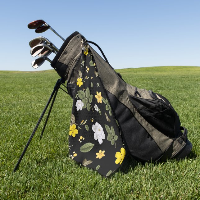 Yellow Flowers and White Roses 2 Golf Towel (Green)