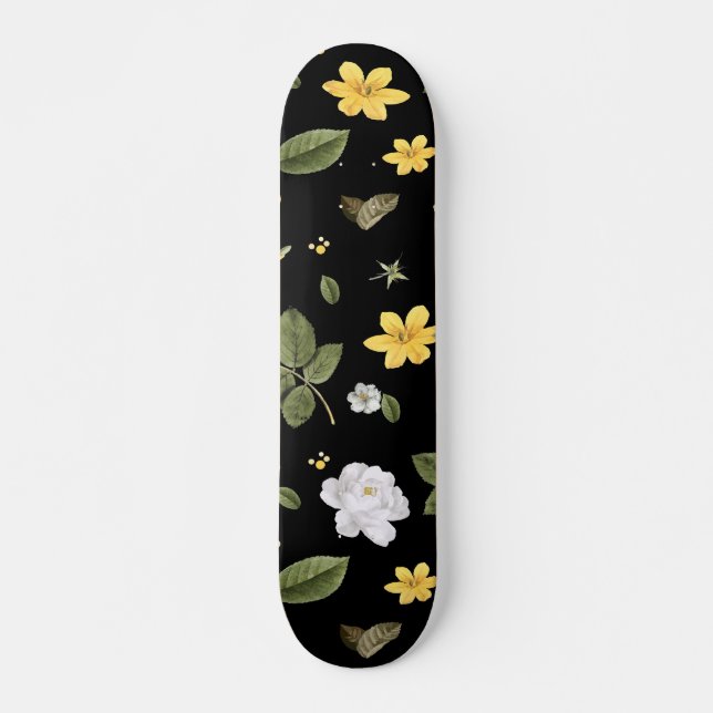 Yellow Flowers and White Roses 2 Skateboard (Front)
