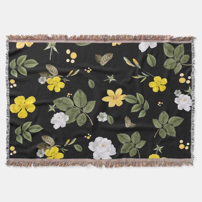 Yellow Flowers and White Roses 2 Throw Blanket (Front)