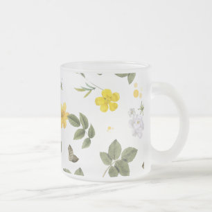Yellow Flowers and White Roses 3 Frosted Glass Coffee Mug