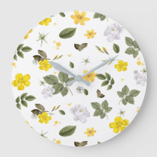Yellow Flowers and White Roses 3 Large Clock