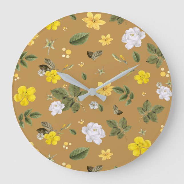 Yellow Flowers and White Roses 4 Large Clock (Front)