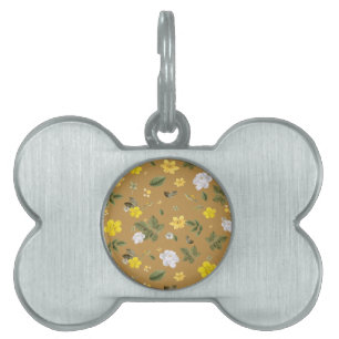 Yellow Flowers and White Roses 4 Pet ID Tag