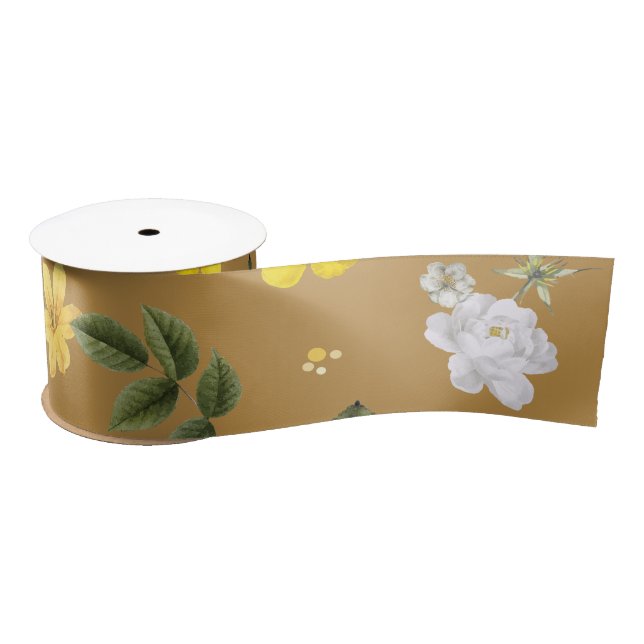Yellow Flowers and White Roses 4 Satin Ribbon (Spool)