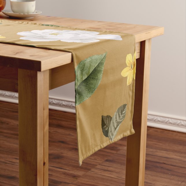 Yellow Flowers and White Roses 4 Short Table Runner (In Situ)
