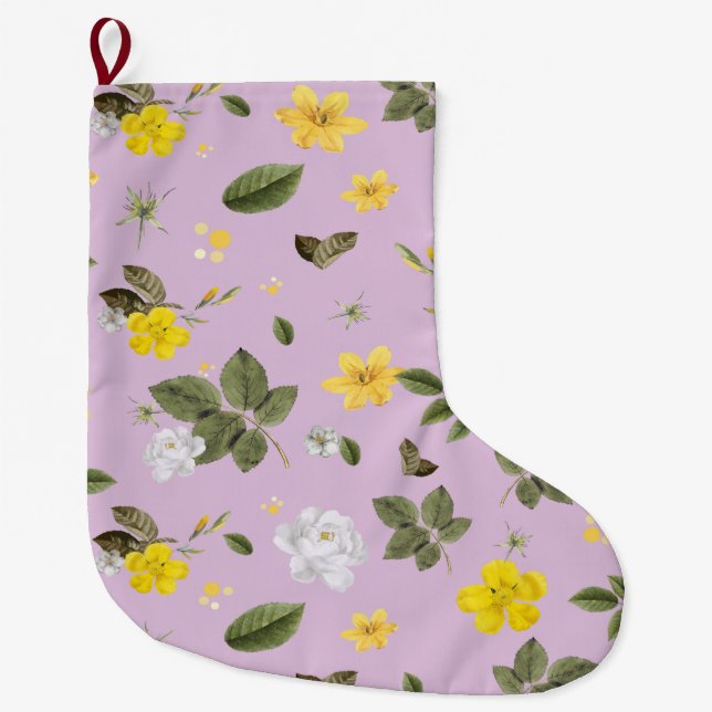 Yellow Flowers and White Roses 5 Large Christmas Stocking (Front)