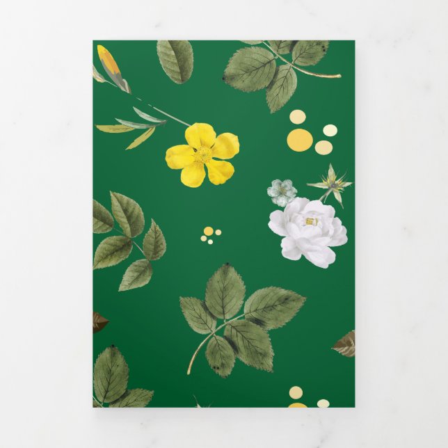 Yellow Flowers and White Roses 6 Tri-Fold Holiday Card (Cover)