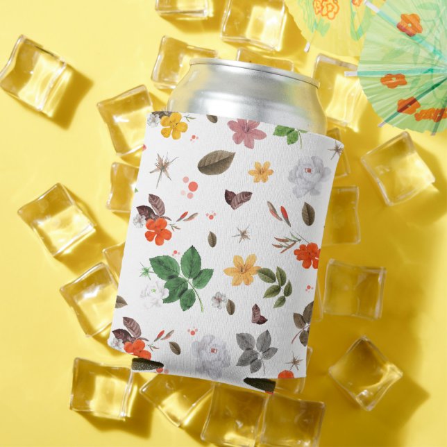 Yellow Flowers and White Roses 7 Can Cooler (In Situ Summer)