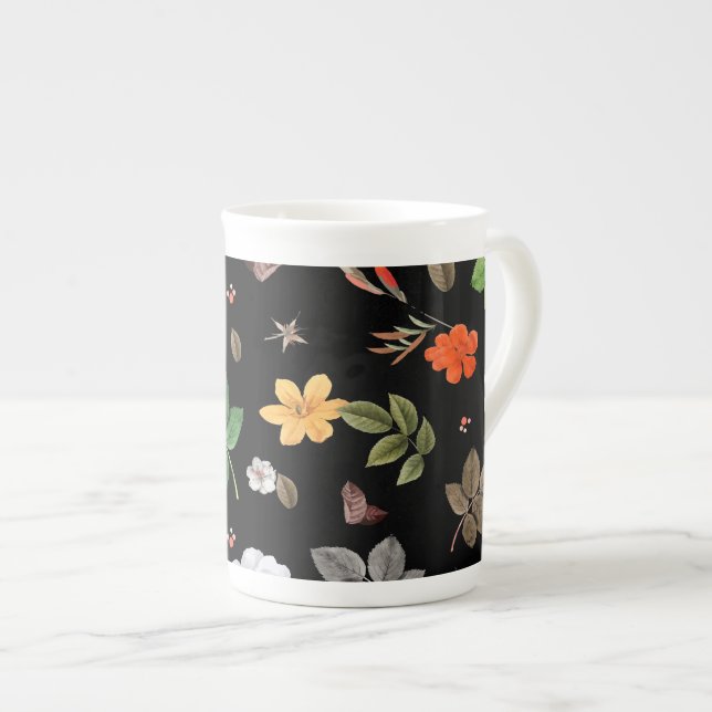 Yellow Flowers and White Roses 8 Bone China Mug (Front Right)