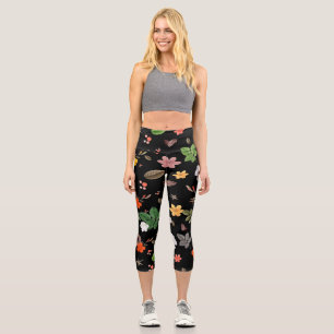 Yellow Flowers and White Roses 8 Capri Leggings