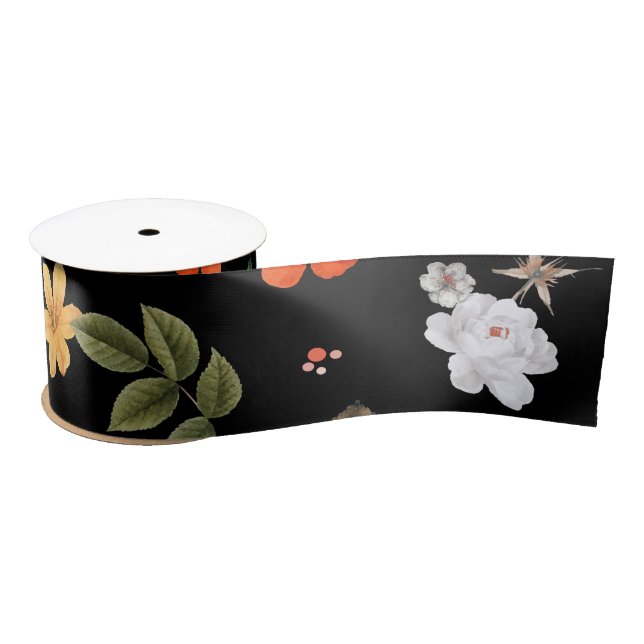 Yellow Flowers and White Roses 8 Satin Ribbon (Spool)