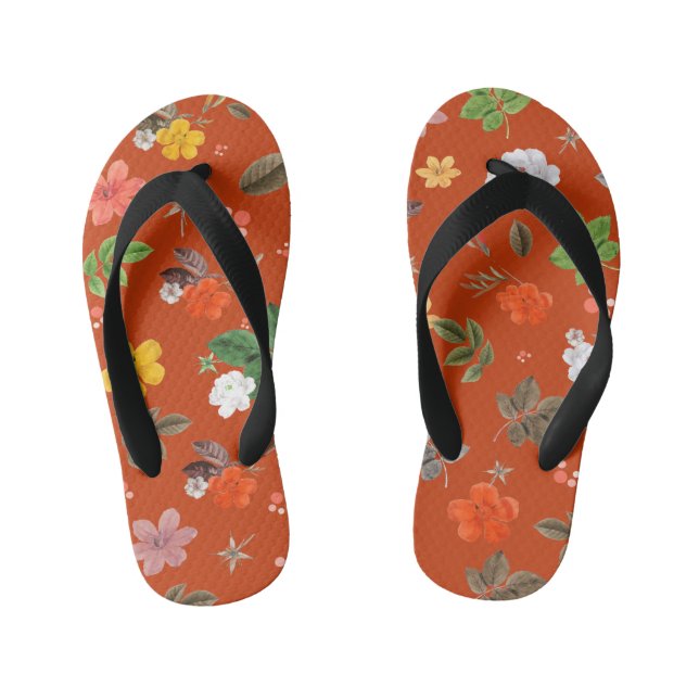 Yellow Flowers and White Roses 9 Kid's Flip Flops (Footbed)