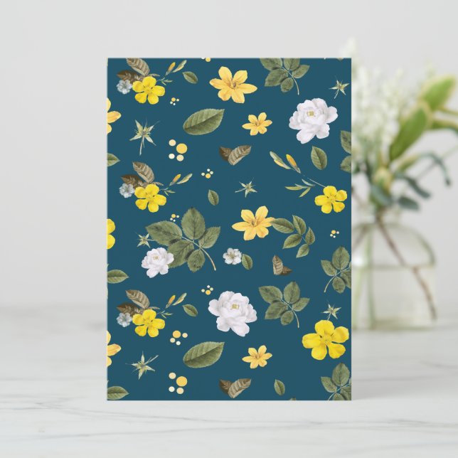 Yellow Flowers and White Roses Thank You Card (Standing Front)