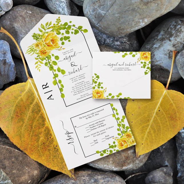 Yellow flowers, arch and monogram fall wedding all in one invitation (Creator Uploaded)