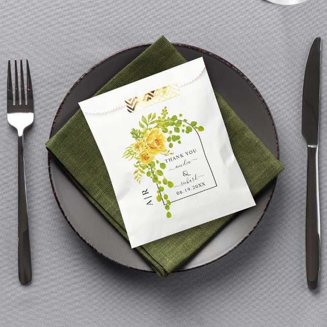 Yellow flowers, arch and monogram fall wedding favour bags (Creator Uploaded)