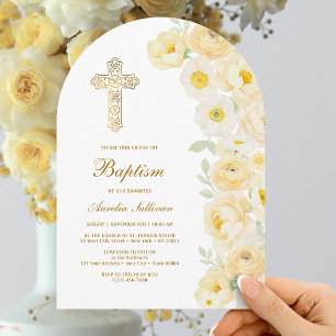 Yellow Flowers Arch Baptism Invitation