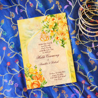 Yellow flowers arch Ganesha Haldi invitation