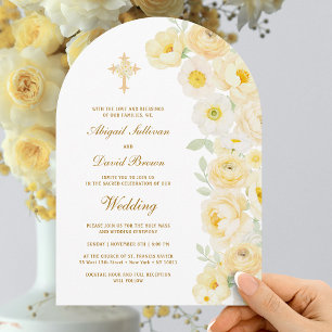 Yellow Flowers Arch Religious Wedding Invitation