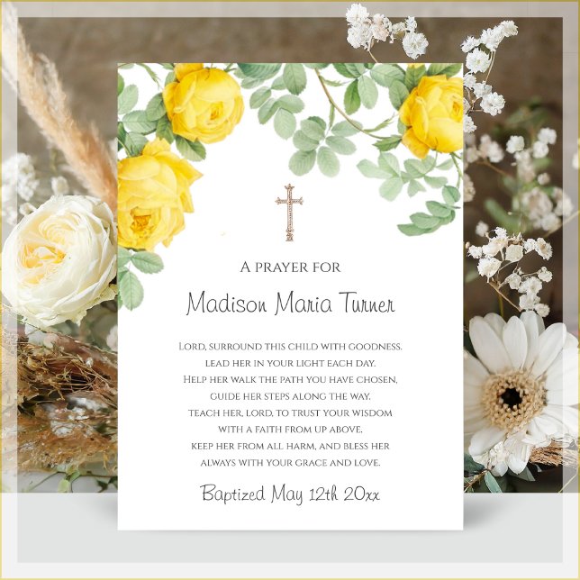 Yellow Flowers Baptism Prayer Plaque (Creator Uploaded)