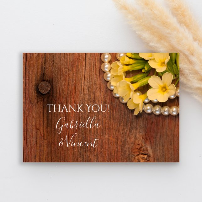 Yellow Flowers Barn Wood Country Wedding Thank You (Creator Uploaded)