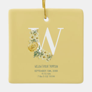 Yellow Flowers Birth Stats Birth Announcement Ceramic Ornament