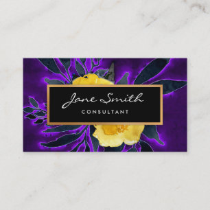 Yellow Flowers, Black and Purple Floral Business Card