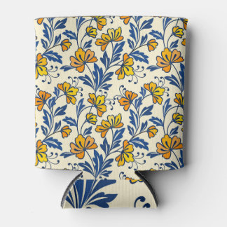 Yellow flowers, blue leaves, seamless design. can cooler