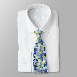 Yellow Flowers Blue Pattern Tie