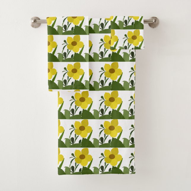 Yellow Flowers Botanical Pattern Bath Towel Set (Insitu)