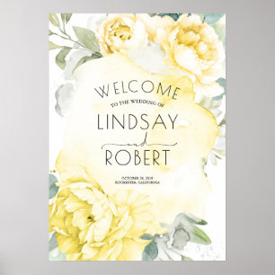 Yellow Flowers Botanical Watercolor Wedding Poster