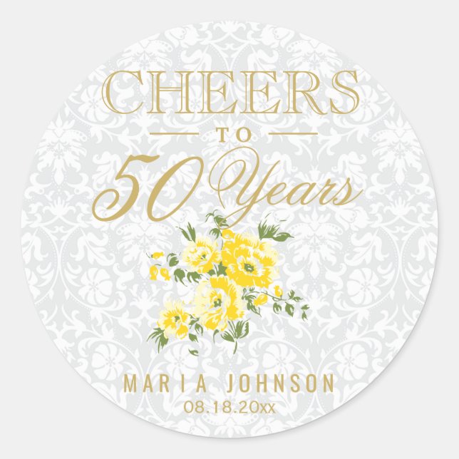 Yellow Flowers - Cheers to (Any Age) Years Classic Round Sticker (Front)