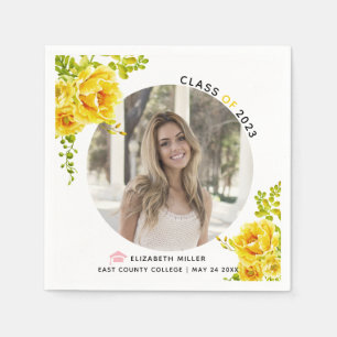 Yellow flowers Class of 2022 graduation photo Napkin
