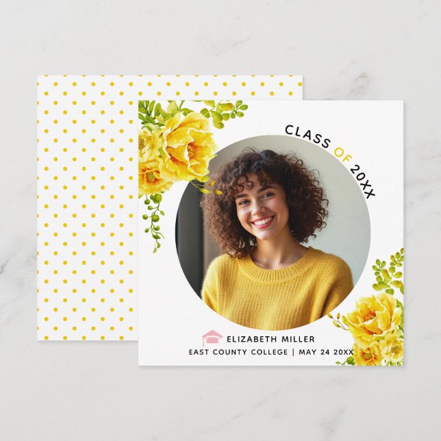 Yellow flowers Class of 2025 graduation photo Announcement (Front/Back)
