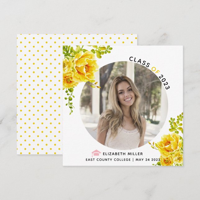 Yellow flowers Class of 2025 graduation photo Announcement (Front/Back)