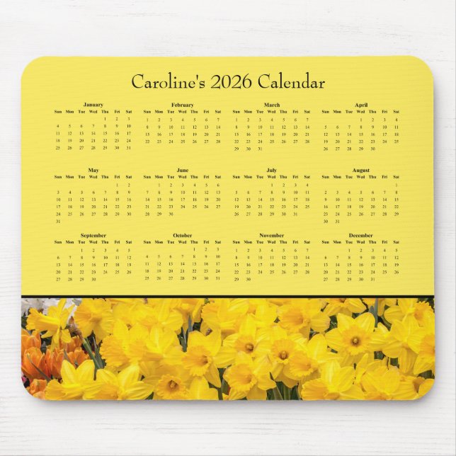 Yellow Flowers - Customizable 2026 calendar Mouse Mat (Front)