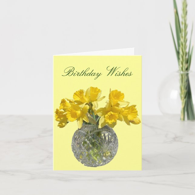 Yellow Flowers Daffodil Birthday Wishes Card (Front)