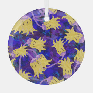 Yellow flowers: dark background watercolor artwork glass tree decoration