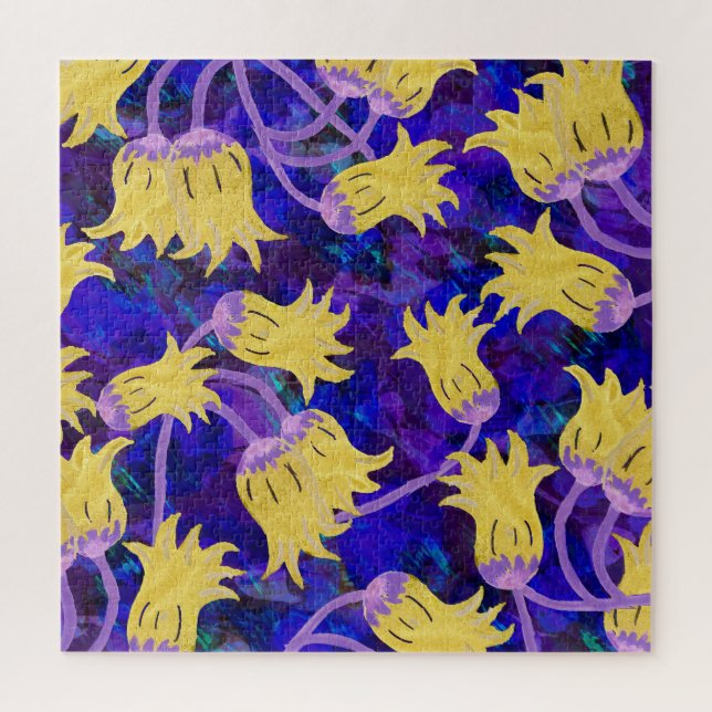Yellow flowers: dark background watercolor artwork jigsaw puzzle (Vertical)