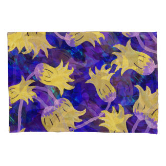 Yellow flowers: dark background watercolor artwork pillowcase