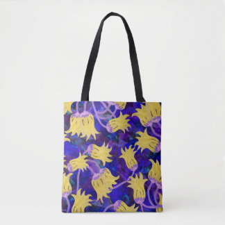Yellow flowers: dark background watercolor artwork tote bag