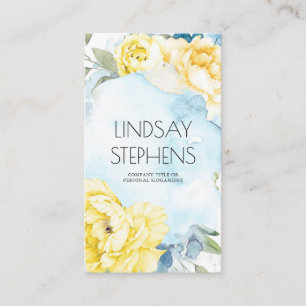 Yellow Flowers Dusty Blue Elegant Watercolor Business Card