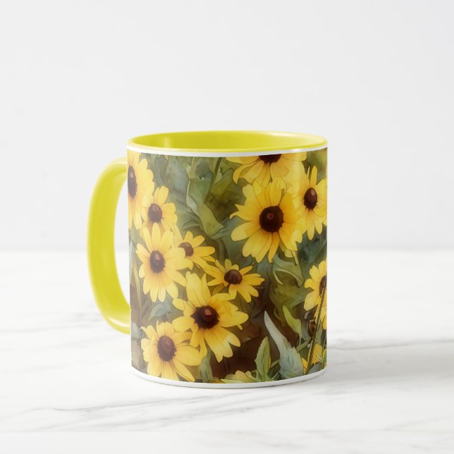 Yellow Flowers Floral Daisy Art Mug Cup (Front Left)
