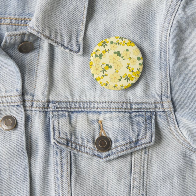 Yellow Flowers, Floral Pattern, Pattern Of Flowers 6 Cm Round Badge (In Situ)